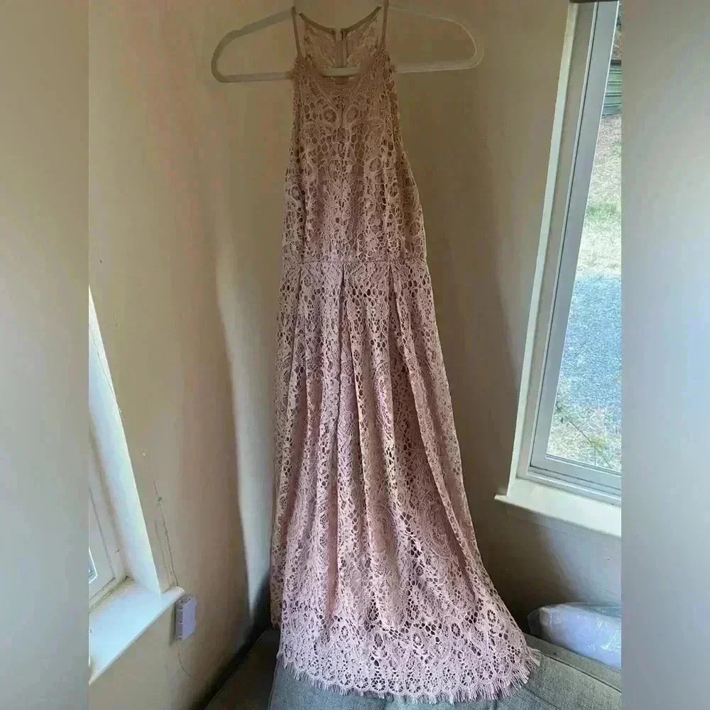 NWT ASOS Lace Pinny Scallop Edge Midi Prom Dress Pink Size 4